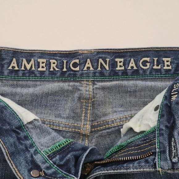 American Eagle Men's Slim Jeans Dark Blue Denim Fade 100% Cotton Size 30 X 34 - Picture 6 of 14